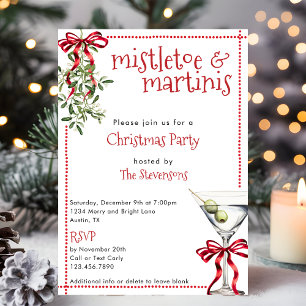 Retro Festive Mistletoe & Martinis Christmas Party Invitation