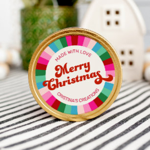 Retro Festive Pink Christmast Made with Love Gift Classic Round Sticker