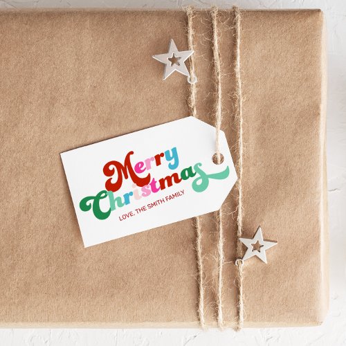 Retro Festive Rainbow Pink Christmas Gift  Gift Tags