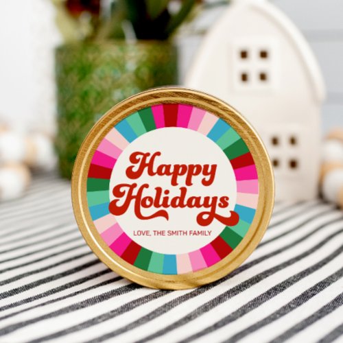 Retro Festive Rainbow Pink Christmas Holiday Gift Classic Round Sticker