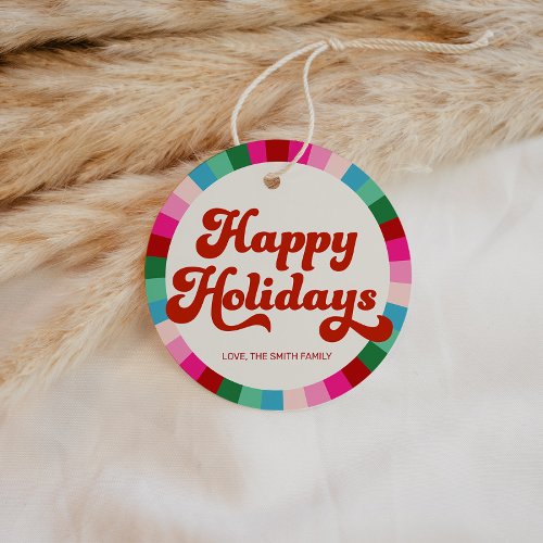 Retro Festive Rainbow Pink Christmas Holiday Gift Favor Tags