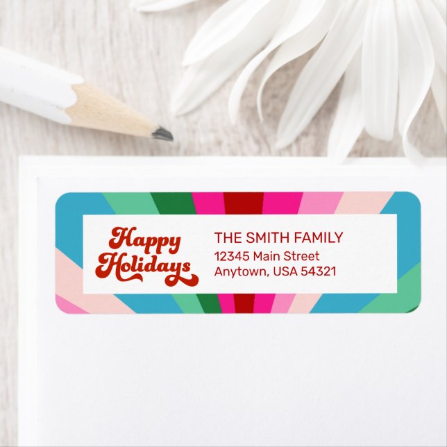 Retro Festive Rainbow Pink Christmas holiday  Label (Insitu)