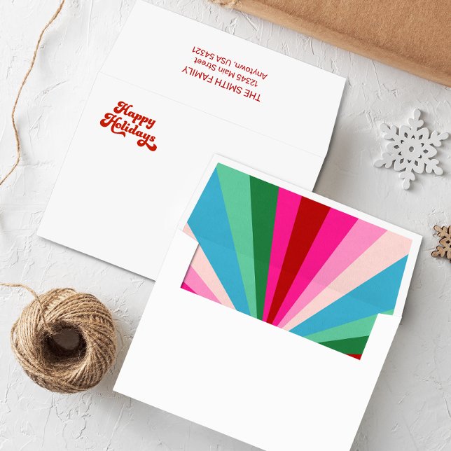Retro Festive Rainbow Pink Christmas Holidays  Envelope (Creator Uploaded)
