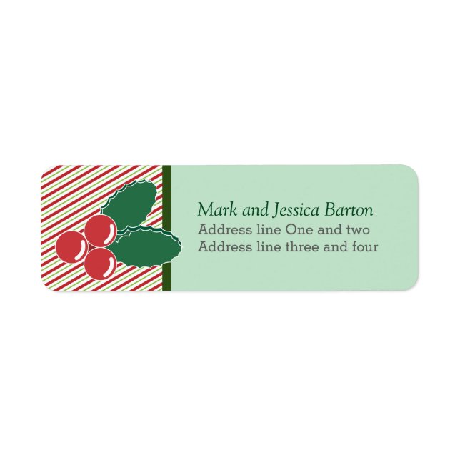 Retro Festive Stripes and Holly Custom Christmas Label (Front)
