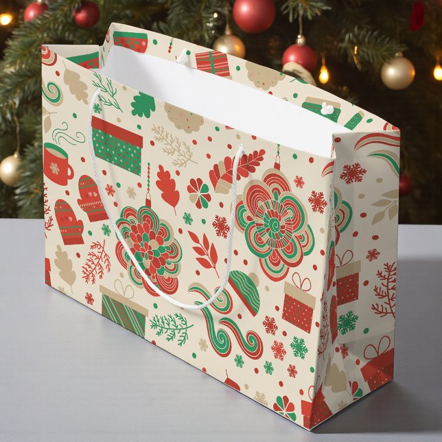 Retro Festive Winter Christmas Holidays Large Gift Bag (Creator Uploaded)