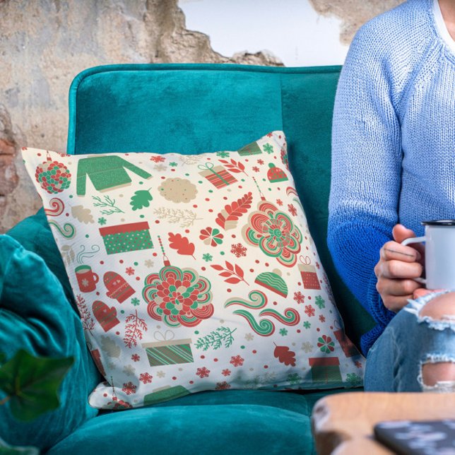 Retro Festive Winter Christmas Holidays Throw Pillow (Creator Uploaded)