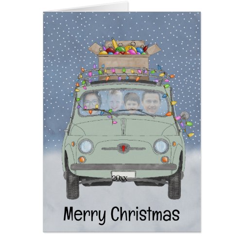 Retro Fiat 500 customizable photo card