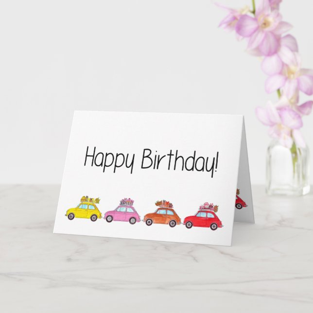 Retro Fiat 500´s Birthday Card (Orchid)