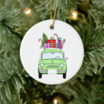 Retro Fiat 500 With Christmas Gifts Ceramic Ornament at Zazzle