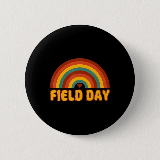 Retro field day  yellow rainbow field day teachers button (Front)
