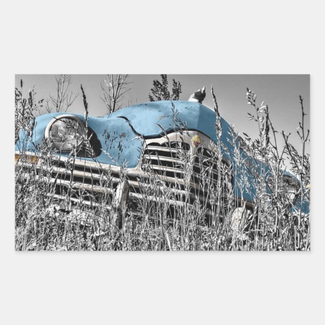 Retro  Fifties Abandoned Automobile Antique Rectangular Sticker (Front)