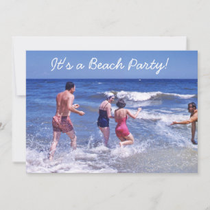 Retro Fifties Blue Beach Waves Vintage Swimsuits Invitation