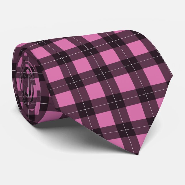 Retro Fifties Pink Plaid Pattern Rockabilly Neck Tie (Rolled)