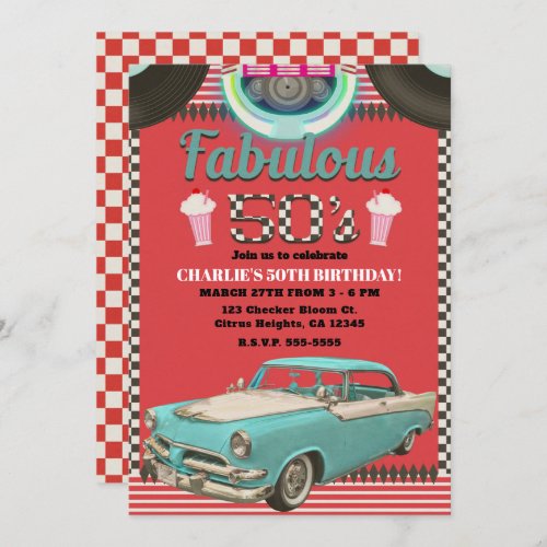 Retro Fifties Vintage Classic Car 50s 50 Party Invitation