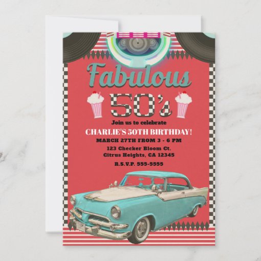 Retro Fifties Vintage Classic Car 50's 50 Party Invitation | Zazzle