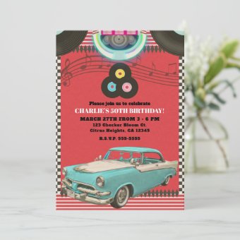 Retro Fifties Vintage Classic Car 50's 50 Party Invitation | Zazzle
