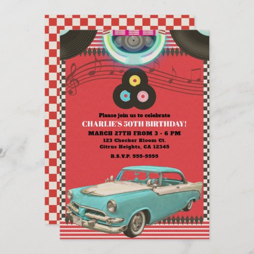 Retro Fifties Vintage Classic Car 50s 50 Party Invitation