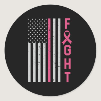 Retro Fight American Flag Breast Cancer Awareness Classic Round Sticker