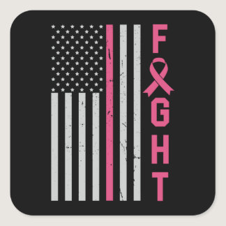 Retro Fight American Flag Breast Cancer Awareness Square Sticker