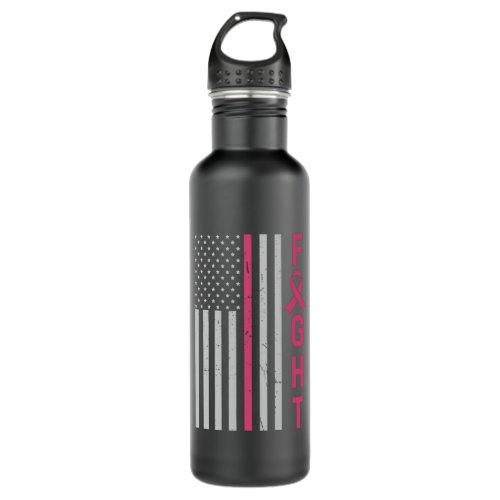 Retro Fight American Flag Breast Cancer Awareness Stainless Steel Water Bottle