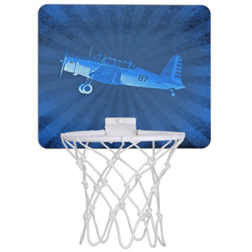 Retro Fighter Airplane Blue Mini Basketball Hoop