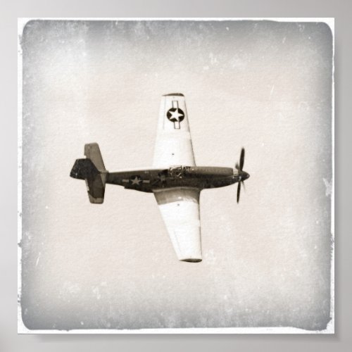 Retro Fighter Airplane Gray Poster Print