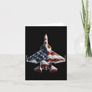 Retro Fighter Jet Airplane American Flag Heart 4th Card
