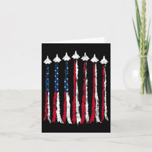 Retro Fighter Jet Airplane American Flag Heart 4th Card