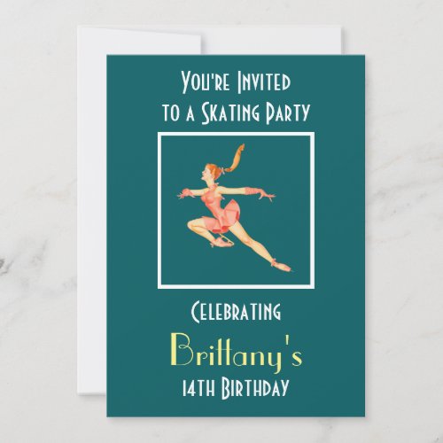 Retro Figure Skater Skating Party Invitation