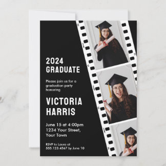 Retro Film Strip Custom 3 Photos Cool Graduation Invitation