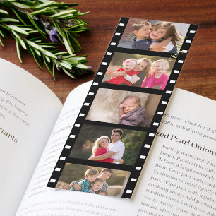 Retro Film Strip Family Photos Gold Monogrammed Bookmarks