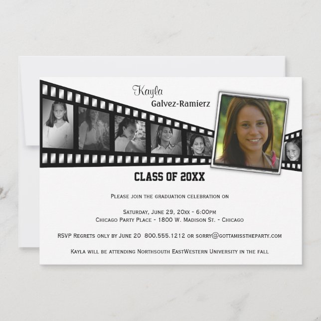 Retro Film Strip Graduation Party Photo Invite (Front)