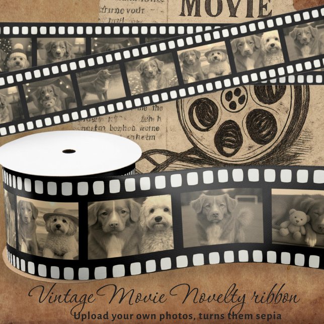 Retro Film Strip Personalized DIY 10 Images Sepia Satin Ribbon (Retro Film Strip Personalized DIY 10 Images Sepia Satin Ribbon by Ricaso. turns your photos sepia)