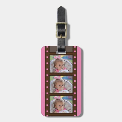 Retro Film Strip Up to 3 Photos on Pink Luggage Tag