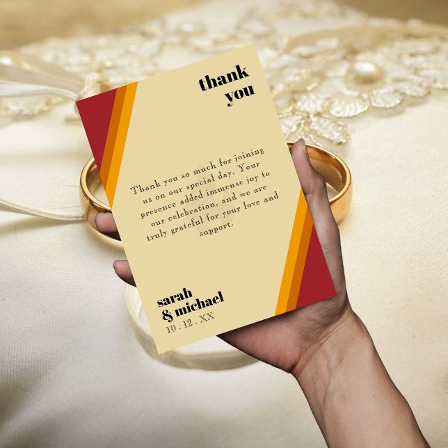 Retro Fire Heart Striped The Perfect Match Wedding Thank You Card (Retro Fire Heart Striped The Perfect Match Wedding Thank You Card
)