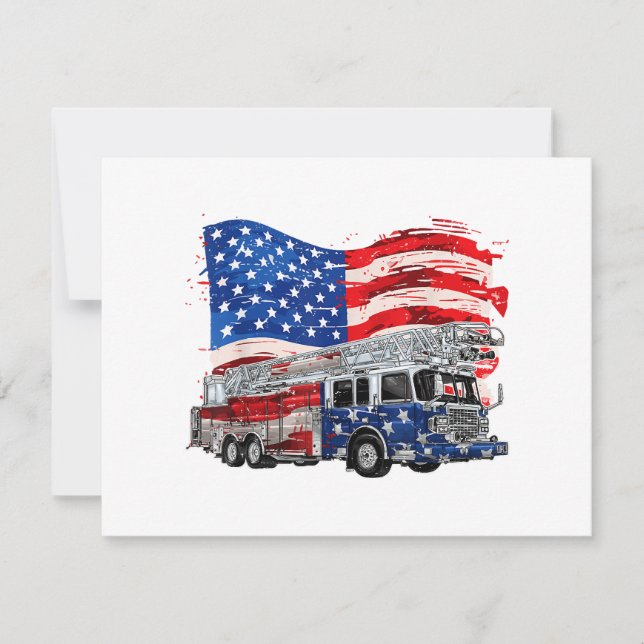 Retro Fire Truck Firefighter Fireman USA Flag 4th  (Front)