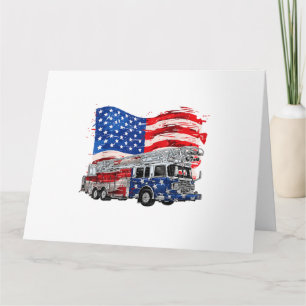 Retro Fire Truck Firefighter Fireman USA Flag 4th Card