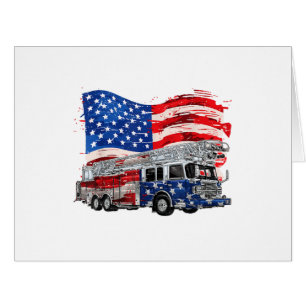 Retro Fire Truck Firefighter Fireman USA Flag 4th Cards