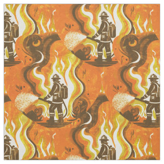 Retro Firefighter and Flames in Orange and yellow Fabric