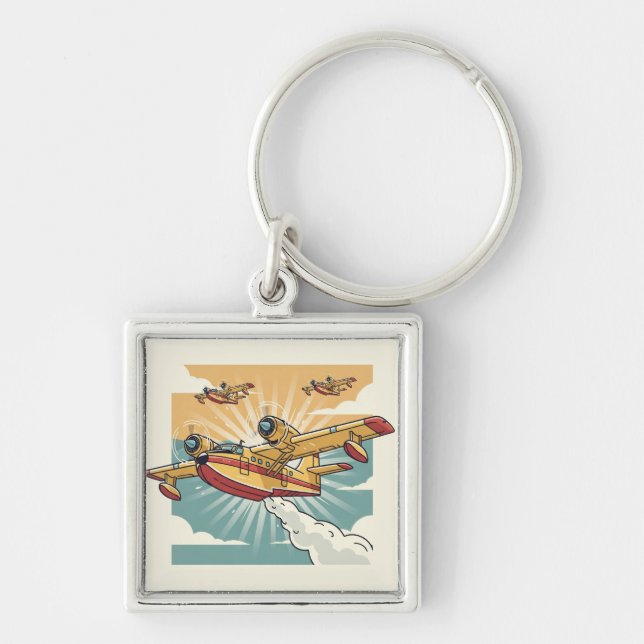 Retro Firefighting Water Bomber AirPlane Keychain (Front)