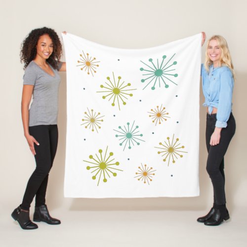 Retro Fireworks Starbursts Mid_century Fleece Blanket