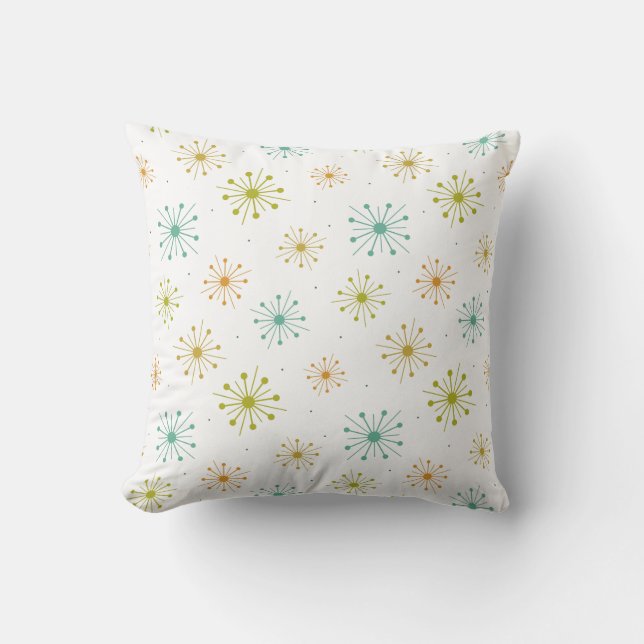 Retro Fireworks Starbursts Mid Century Pattern Thr Throw Pillow (Front)