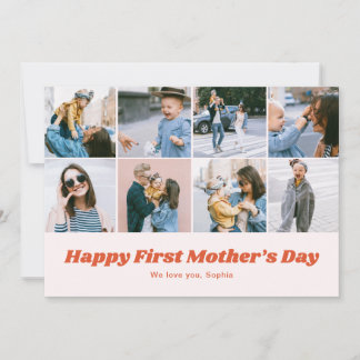 Retro First Mothers Day 12 Photo Collage  Holiday Card