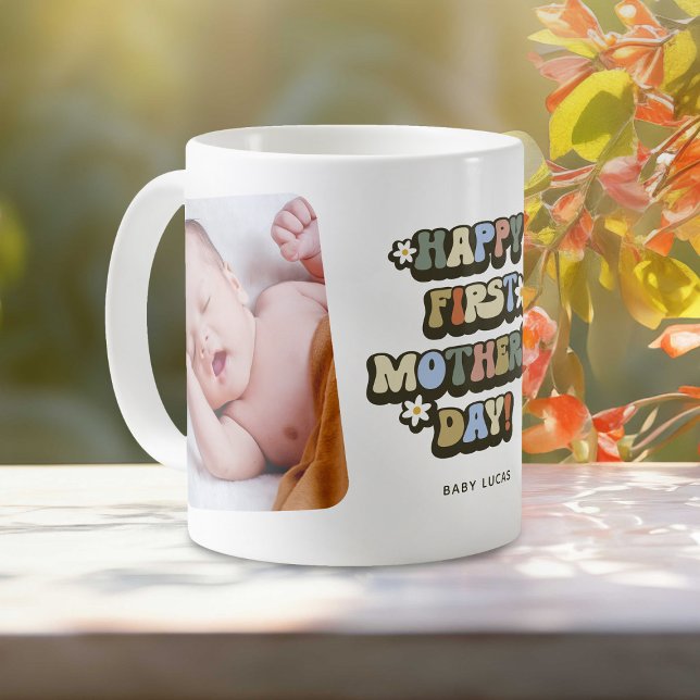 Retro First Mother's Day 2 Photo Coffee Mug (Creator Uploaded)