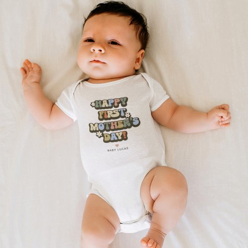 Retro First Mothers Day Baby Bodysuit