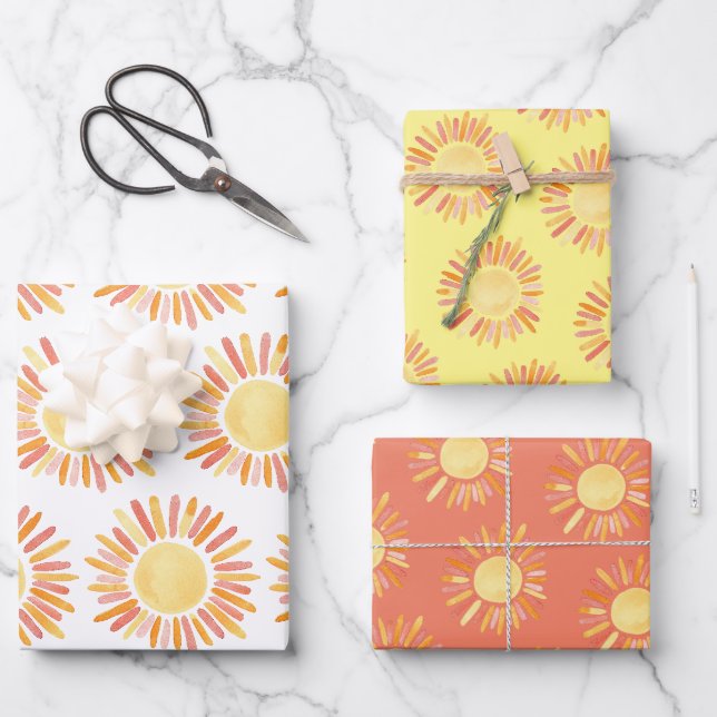 Retro First Trip Around the Sun Birthday Party Wrapping Paper Sheets (Front)