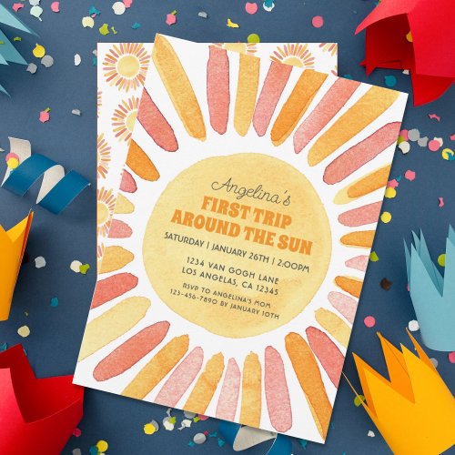 Retro First Trip Around the Sun ONE Birthday Invitation