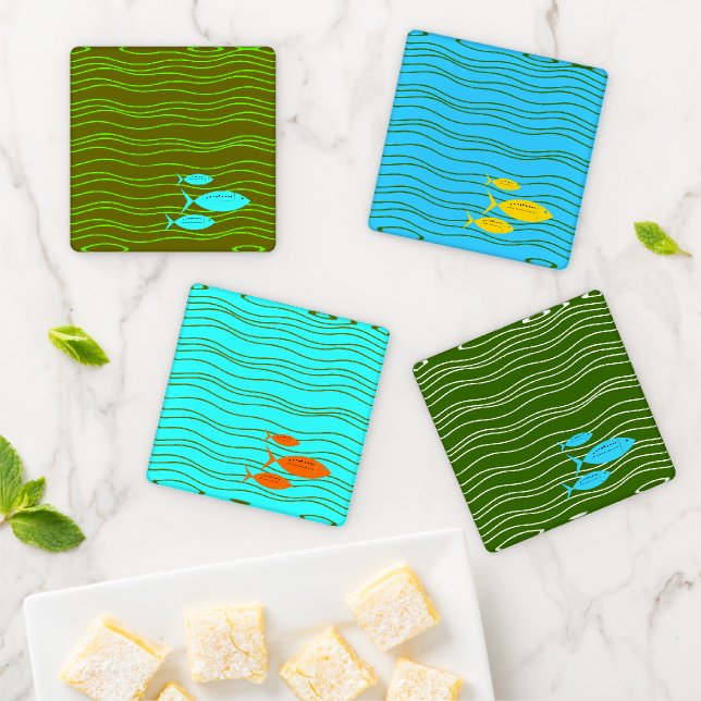 Retro Fish Coaster Set (In Situ)
