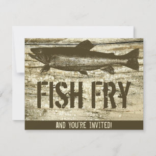 Retro Fish Fry Vintage Fish Food Wood Texture Art Invitation