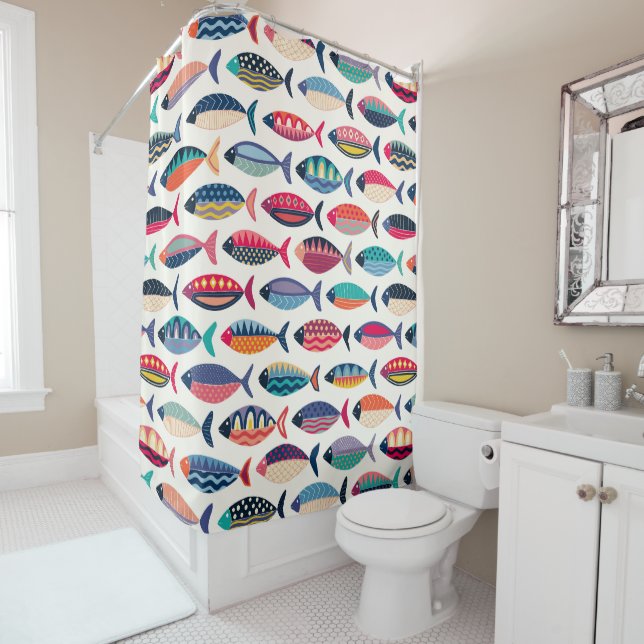 retro fish pink shower curtain (In Situ)